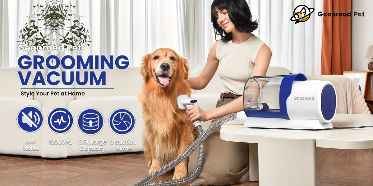 Dog Grooming Vacuum Kit G2 with Clippers, 2.5L Hair Collection Canister, 4 Grooming and Cleaning Tools and 3 Suction Levels, Blue or Green