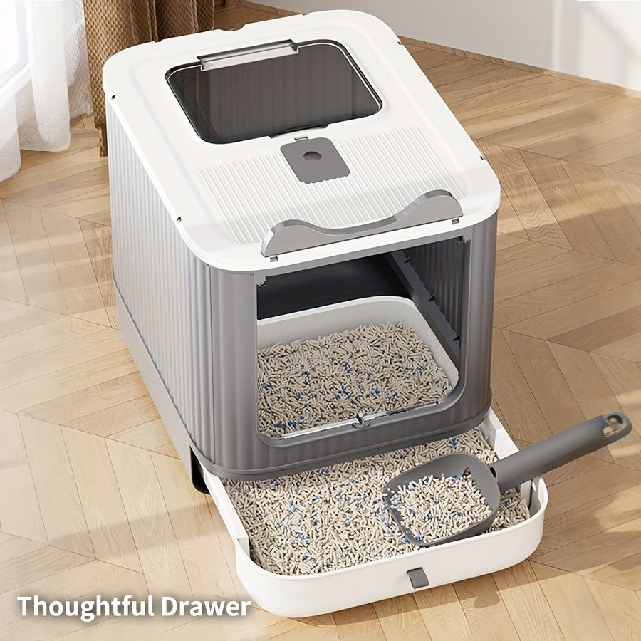 Cat Litter Box Kit with Foldable Large-Capacity Design, Tray, Scoop, Deodorizer Pack and Trash Bag for Indoor Cat Potty Care