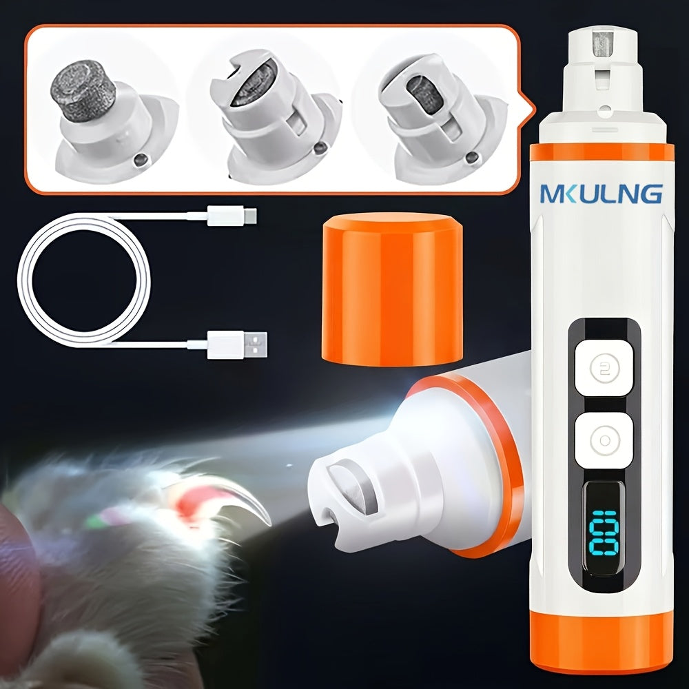 3-Speed Rechargeable Dog Nail Grinder with LED Light, Quiet Electric Pet Nail File for At-Home Paw Grooming with Model-Specific Grinding Head Options