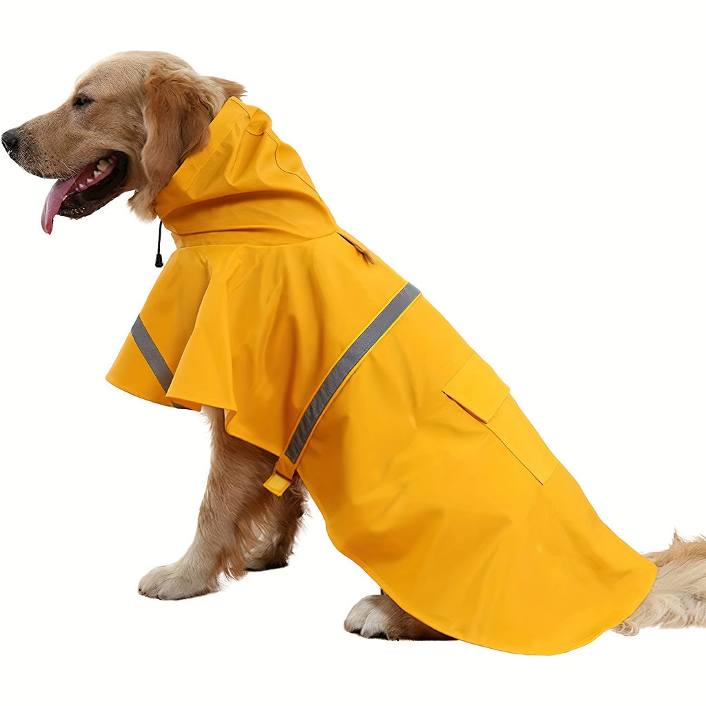 Reflective Dog Raincoat in Yellow, Hooded Pet Rain Cape for Rainy Day Walks and Outdoor Potty Breaks, Available in S, L, XL, XXL and 3XL