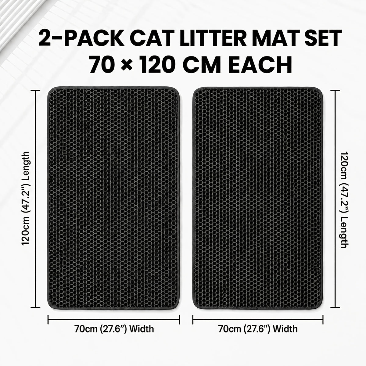 Cat Litter Mat Set of 2, Double-Layer Honeycomb Litter Catchers for Multi-Cat Homes, Washable Scatter Control Mats in XXL Pair or L and M Combo