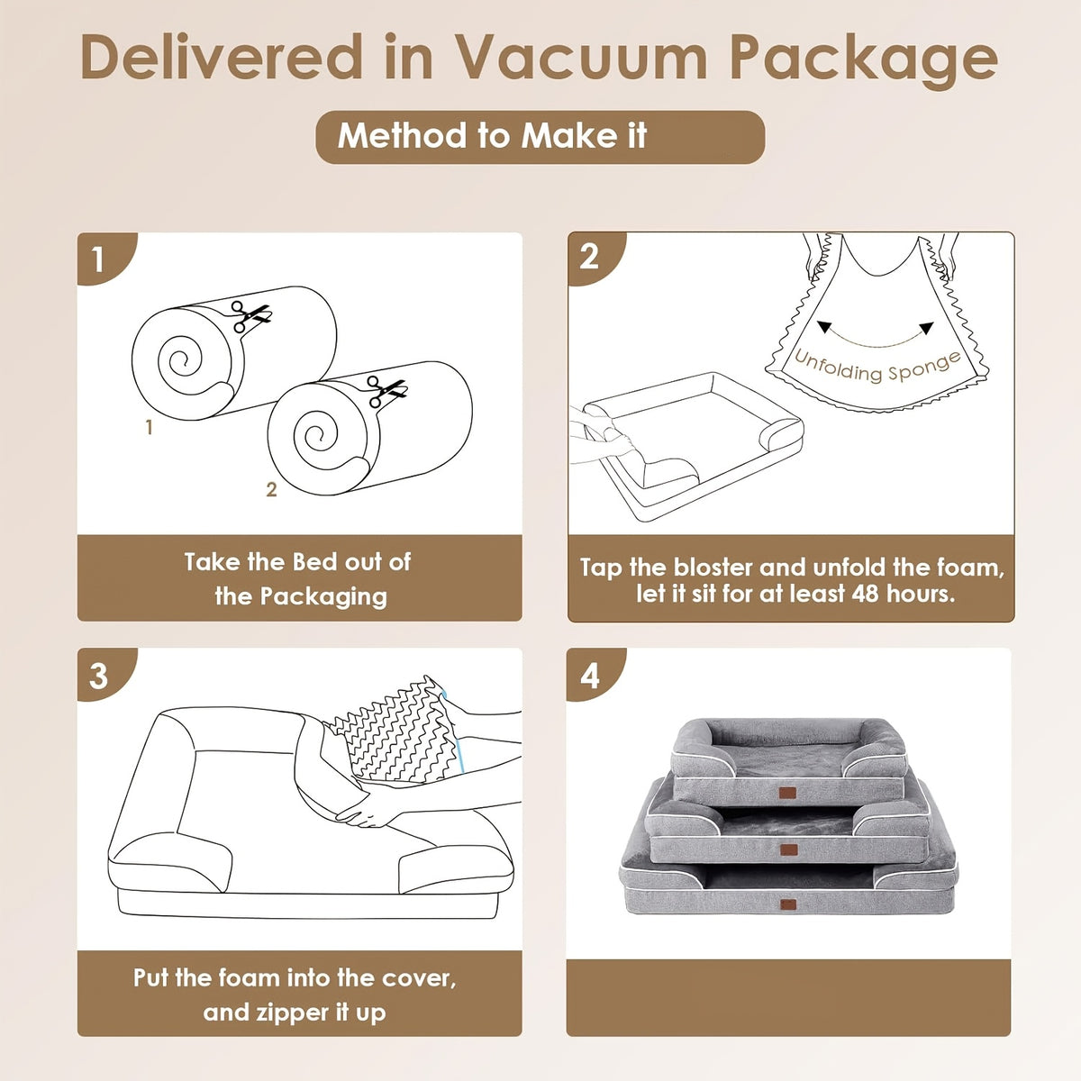 Dog Sofa Bed with Removable Washable Cover, Grey Nonskid Pet Couch for Indoor Lounging, Medium to XXL Sizes for Dogs and Cats