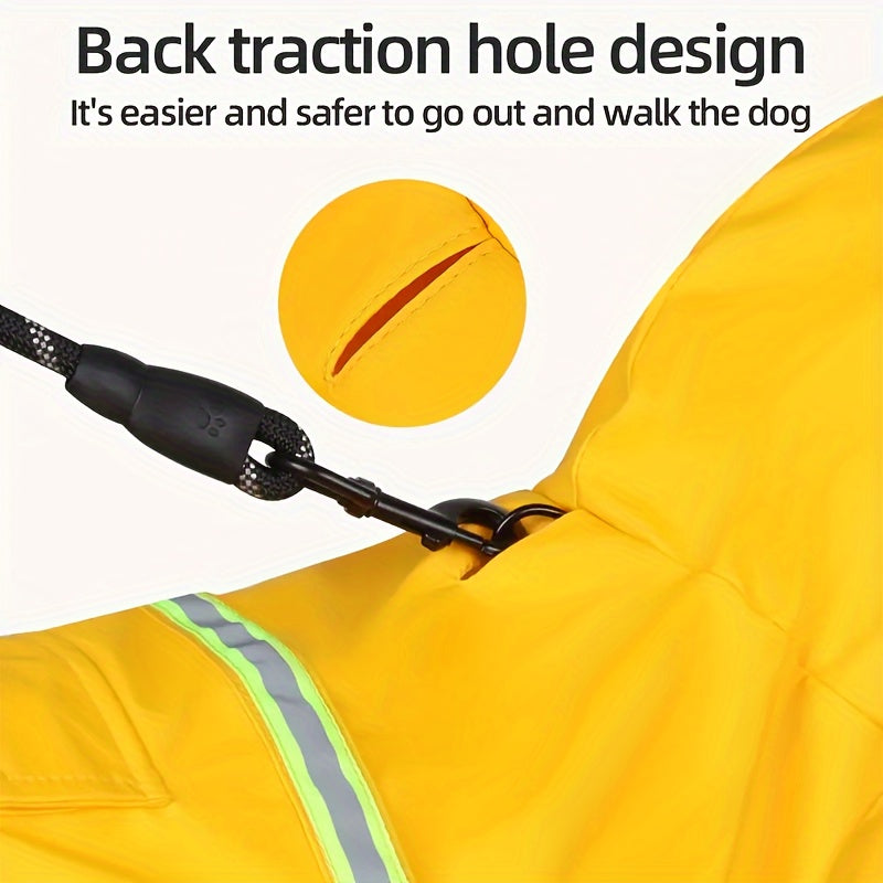 Reflective Dog Raincoat in Yellow, Hooded Pet Rain Cape for Rainy Day Walks and Outdoor Potty Breaks, Available in S, L, XL, XXL and 3XL