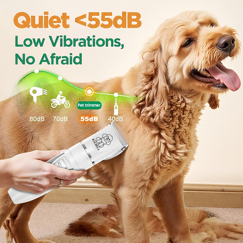Adjustable Dog Hair Trimmer, Rechargeable Cordless Low-Noise Pet Grooming Clippers with Guide Comb Options for Dogs and Cats, Three Package Choices