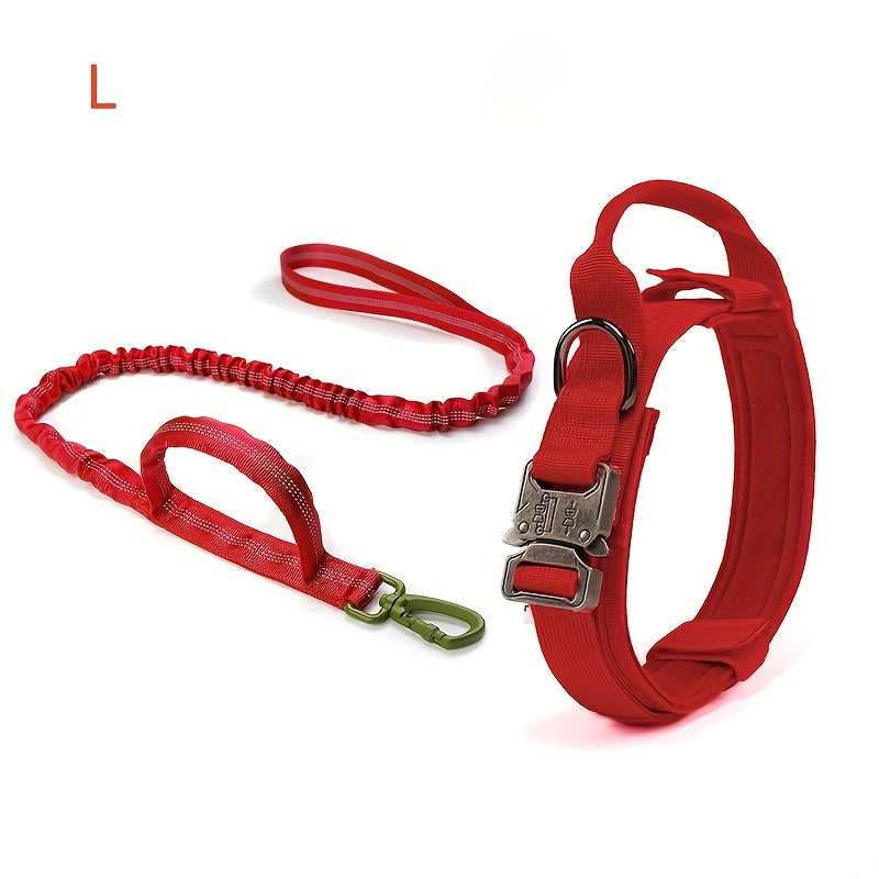 Heavy Duty Dog Collar and Leash Set with Control Handle, 1.5-Inch Padded Adjustable Nylon Collar for Medium and Large Dogs, Walking and Training