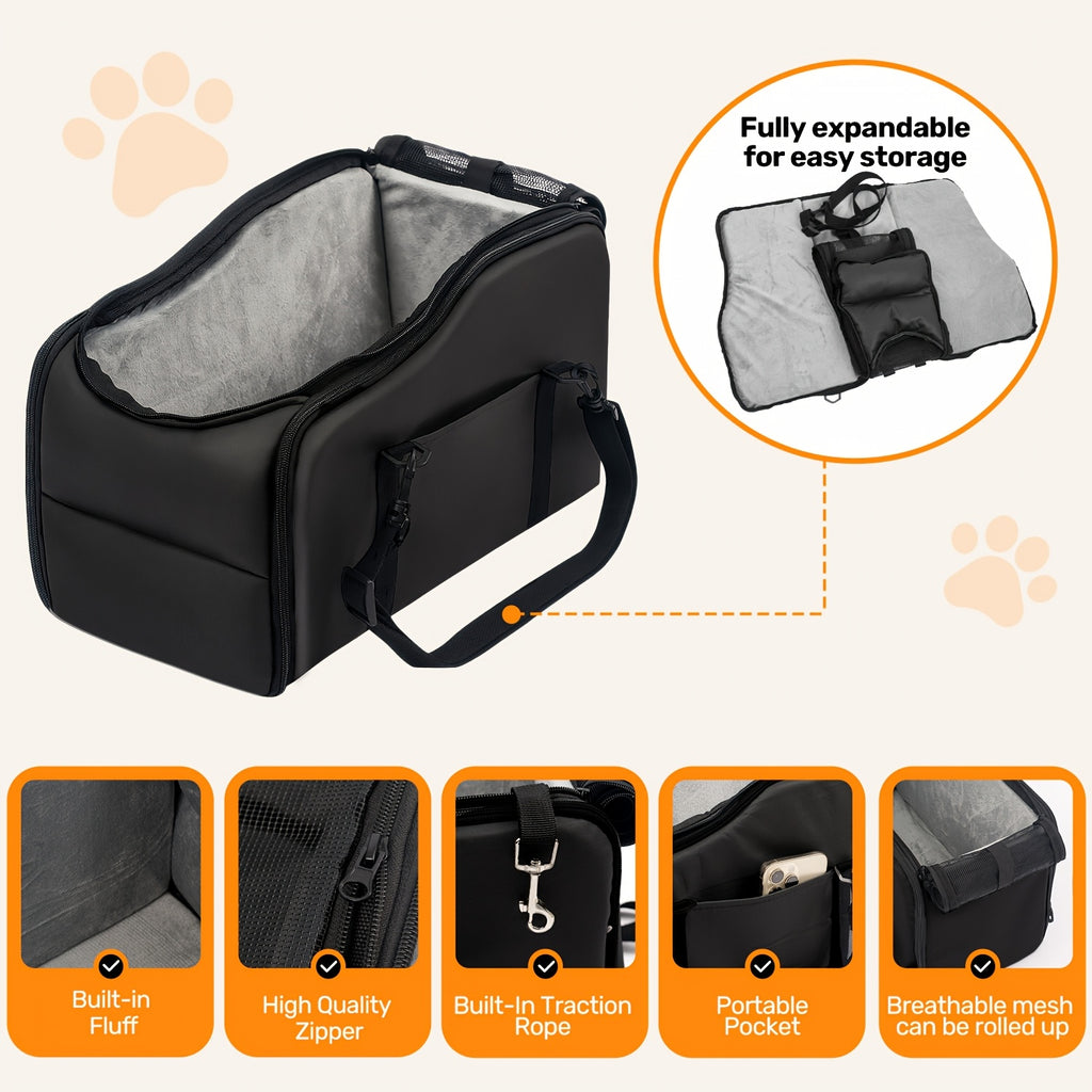 Dog Car Booster Seat for Small Dogs and Cats, Portable Center Console Pet Travel Bed with Listed Harness, Pink, Black, Gray or Green Options
