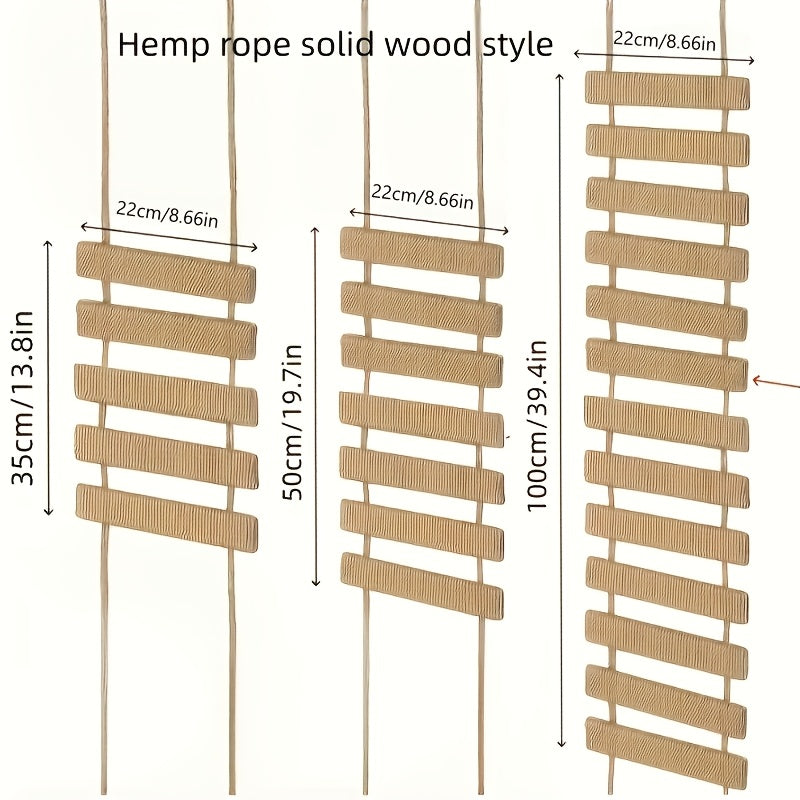 Cat Rope Ladder Bridge for Indoor Climbing, Wooden Rung Pet Walkway with Rope-Wrapped or Bare Wood Styles, 13.78 to 39.37 Inch Options
