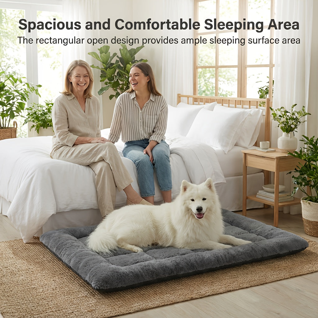 Fleece Dog Crate Pad with PP Cotton Filling, Gray Washable Flat Kennel Mat with Non-Slip Bottom, Cozy Pet Bedding in Five Sizes up to 54 x 36 Inches