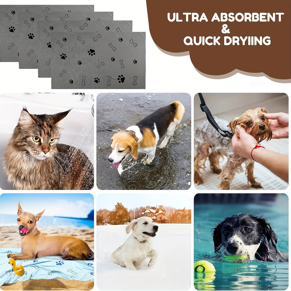 Microfiber Dog Towel, 52 x 100 cm Absorbent Quick-Dry Pet Bath and Grooming Cloth for Medium to Large Dogs, Eight Color Options for Home and Travel