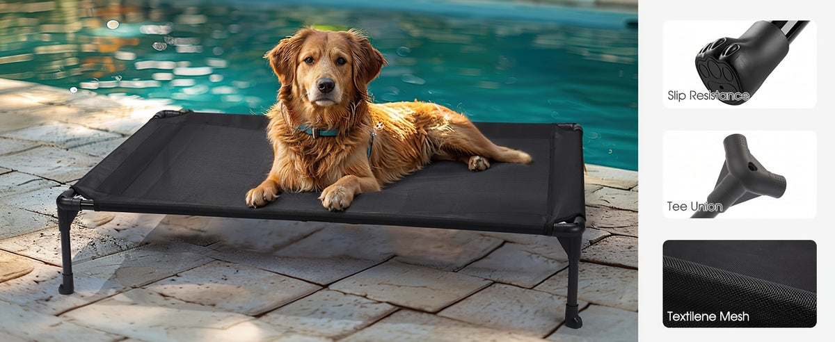 Elevated Canopy Dog Bed with Removable Shade and Non-Slip Feet, L and XL Raised Pet Cot for Large Dogs, Backyard Lounging, Camping and Beach Trips
