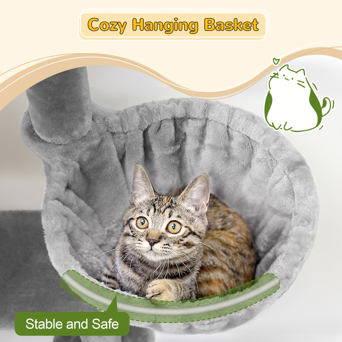 Large Cat Tree with Hammock, 69 Inch Indoor Cat Tower with Spacious Platform, 5 Scratching Posts and Sisal Scratching Board for Adult Cats