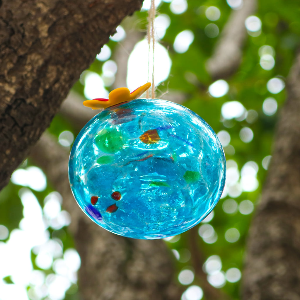 Hanging Glass Hummingbird Feeder with Flower Port, Colorful Round Nectar Ornament for Garden, Patio and Terrace Decor, Bird Lover Gift