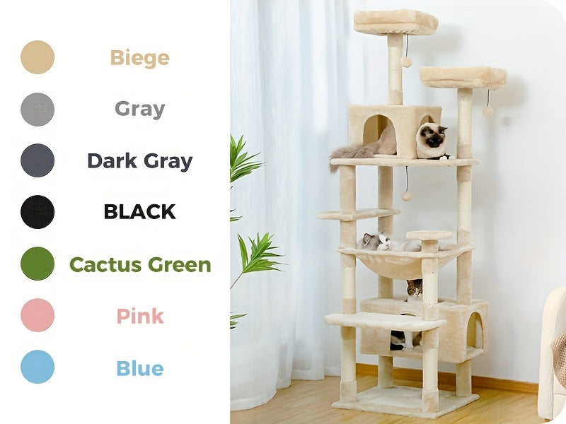 Cat Tree with Eight Levels, 72 Inch Indoor Cat Tower with Spacious Condo, Sisal Scratching Posts, Padded Perches and Basket for Rest and Play