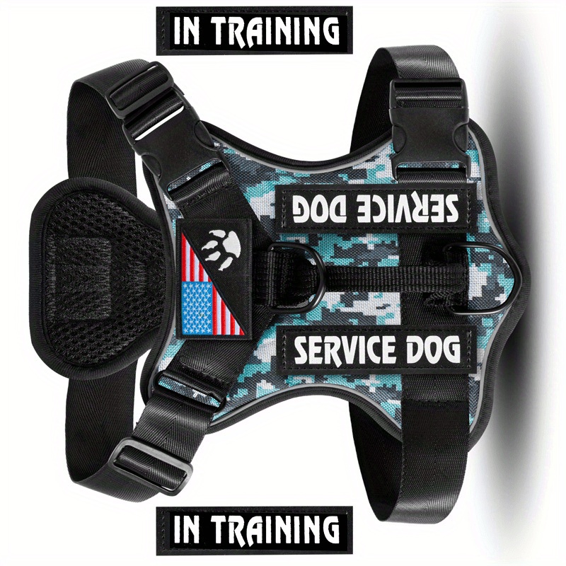 Dog Harness Patch Kit with 5 Patches, Reflective Adjustable Oxford Walking Vest with Mesh Lining, Padded Handle and Three Leash Rings, XS to XL