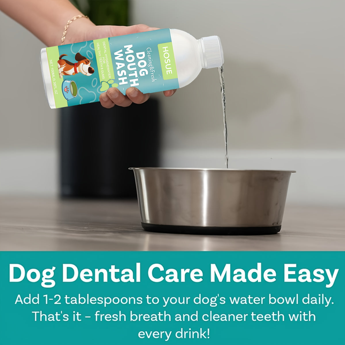 Dog Mouthwash with Peppermint Extract, 100ml 3.38 fl oz Oral Care Liquid for Fresh Breath and Label-Directed At-Home Canine Care Routines