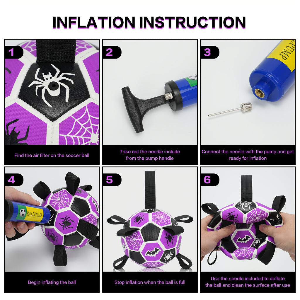 Dog Ball with Halloween Bat and Spider Web Design, Purple Black Fetch Toy with Strap and Inflator, 6 or 7.25 Inch for Supervised Interactive Play
