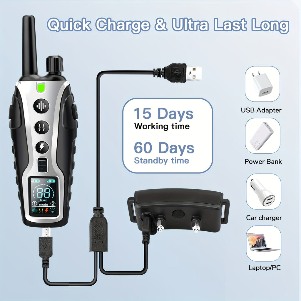 Dog Training Collar with Night Light, 3280ft Listed Remote Range, USB Rechargeable with Keypad Lock, Beep, Vibration and Static Modes for 1 or 2 Dogs