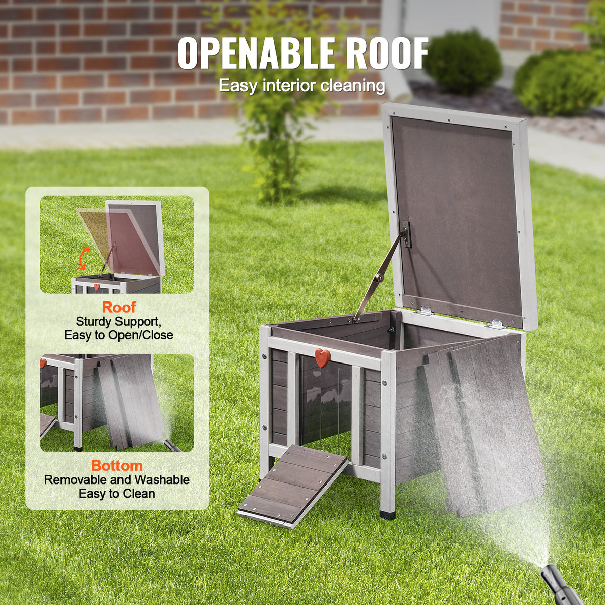 Fir Wood Outdoor Cat House with Asphalt Roof, Acrylic Window and Removable PVC Door Flaps, 20 or 24 Inch Feral Cat Shelter with Cleaning Access