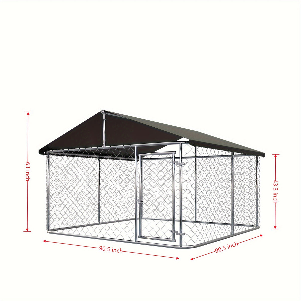 Galvanized Metal Dog Kennel with Canopy, Outdoor Steel Mesh Enclosure with Lockable Gate and PE Roof Cover, Three Backyard Dog Run Size Options