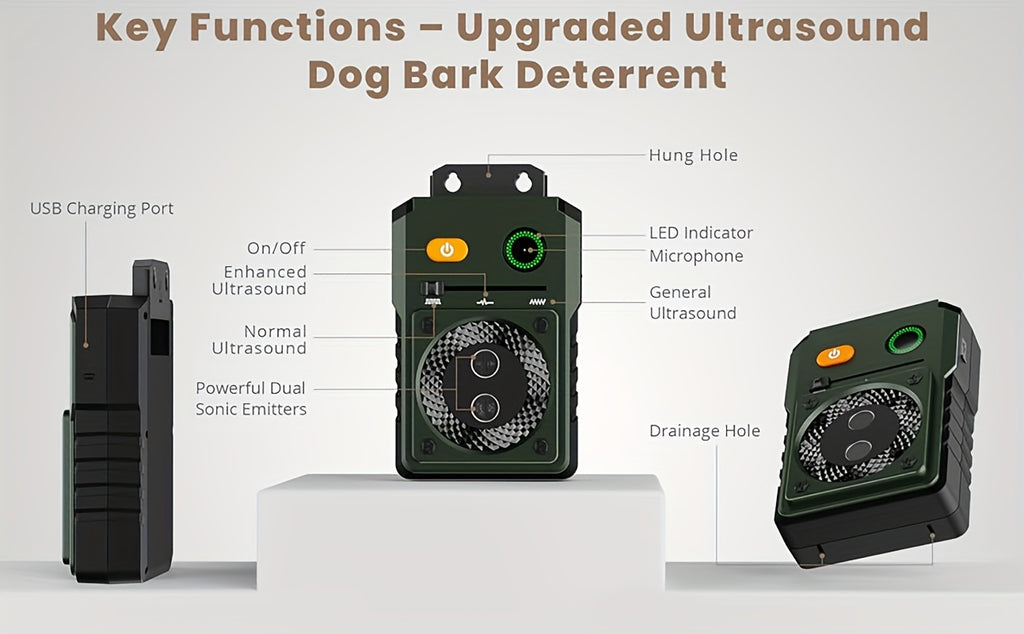 Ultrasonic Bark Box with Dual Sonic Emitters, Rechargeable Dog Bark Control Device with 3 Modes and Listed 50ft Range for Supervised Use