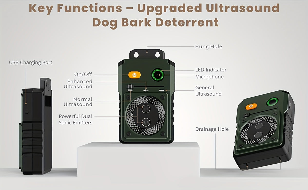 Ultrasonic Bark Box with Dual Sonic Emitters, Rechargeable Dog Bark Control Device with 3 Modes and Listed 50ft Range for Supervised Use