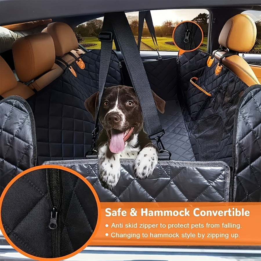 Dog Seat Cover Hammock with Open Mesh, 600D Scratch-Resistant Non-Slip Rear Seat Protector for Pet Travel in Cars, Trucks and SUVs