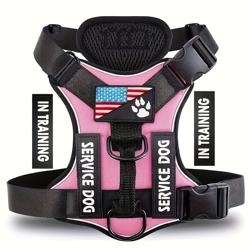 Dog Harness Vest with 5 Patches, Adjustable Reflective Oxford Walking Gear with Soft Mesh Lining for Small Medium Large Dogs, XS to XL