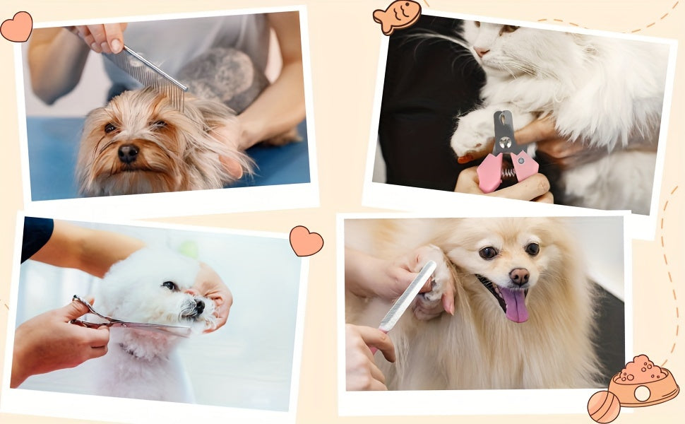 Rechargeable Dog Grooming Clippers Set in Silver, Low-Noise Electric Pet Hair Trimmer with Four Guide Combs for At-Home Dog and Cat Coat Care