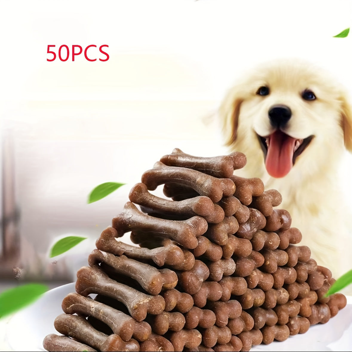 Bone-Shaped Dog Chew Treats, 50 Count Small Dog Snacks with Beef and Corn Starch for Supervised Chewing, Training Rewards and Gift Baskets