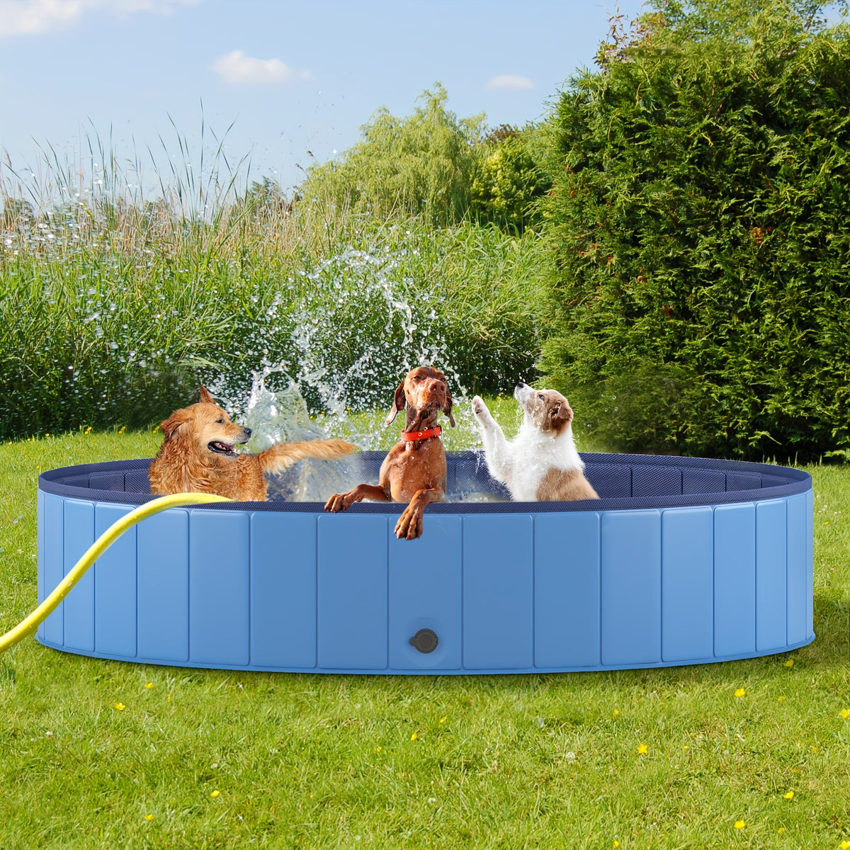 Foldable Dog Pool for Backyard Wading and Bath Time, Collapsible Portable Pet Bath Tub in Grey or Lake Blue, Eight Size Options for Summer Use