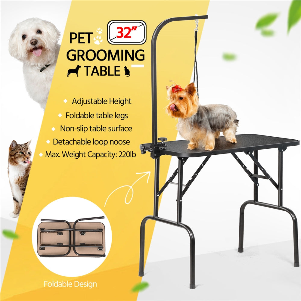 Dog Grooming Table with Folding Legs and Height Adjustable Arm for At-Home Dog and Cat Trimming, Coat Care and Pet Salon Grooming