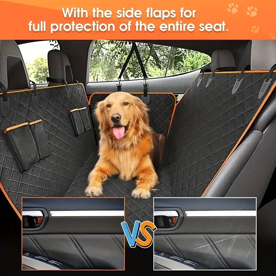 Dog Car Seat Cover with 4-Bag Design and Side Flaps, Non-Slip Scratch-Resistant Backseat Pet Hammock for Everyday Car, Truck and SUV Travel