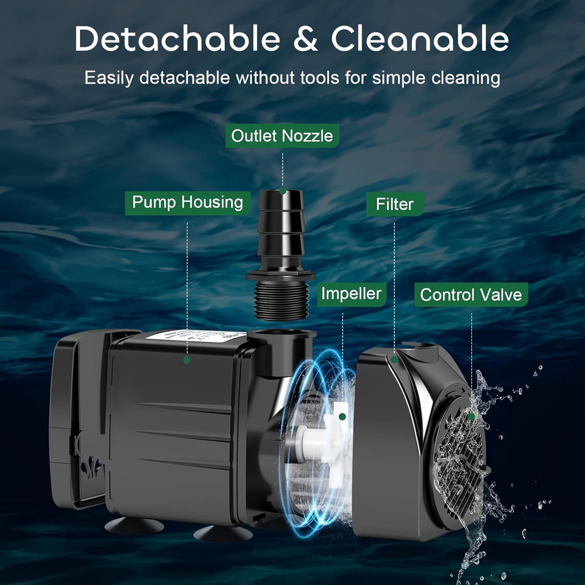 Submersible Water Pump 30W with 3 Nozzle Adapters, Adjustable Flow Black Aquarium and Fountain Pump for Fish Tanks, Ponds and Hydroponic Setups