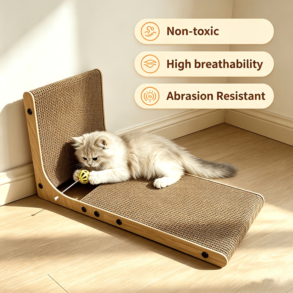 Cat Scratching Board with Toy Balls, 23-Inch L-Shaped Cardboard Scratcher for Indoor Cats, Vertical Stretch and Floor Scratch Pad, 1 or 3 Pieces