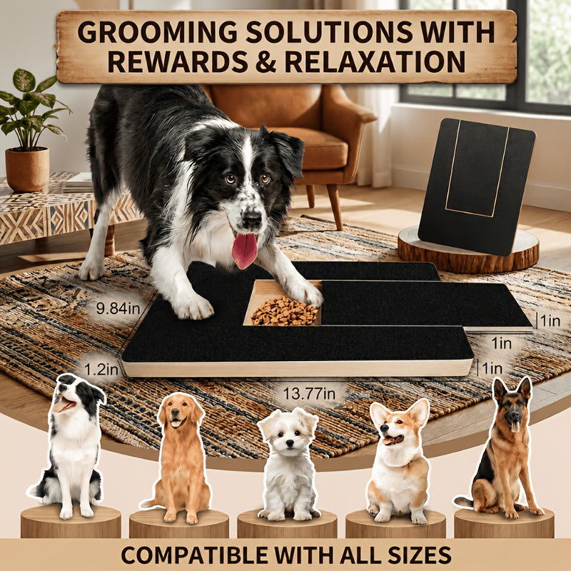 Wooden Dog Nail Scratch Board with Treat Drawer, Sandpaper Paw Filing Surface for Reward-Based Training and At-Home Grooming, 2-Piece Set