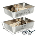 Stainless Steel Cat Litter Box Twin Set, 2-Pack Easy-Clean Metal Litter Pans with 2 Scoops and Non-Slip Bottom Pads, Three Size Options