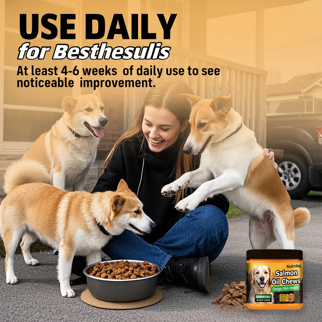 Dog Supplement Soft Chews with Probiotics & Salmon Oil, Chicken Flavor Multivitamin Nutritional Chews in 90 or 270 Count Options