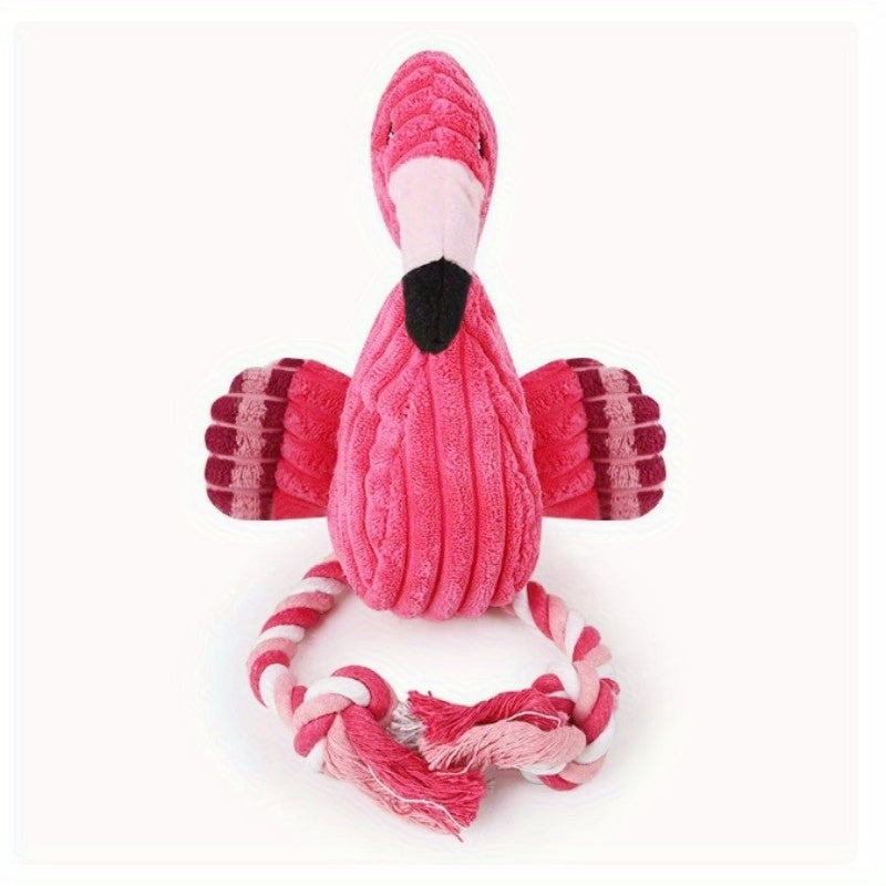 Flamingo Squeaky Dog Toy with Plush and Rope Design for Small, Medium and Large Dogs, Cartoon Pet Toy for Supervised Indoor Play and Gentle Tug