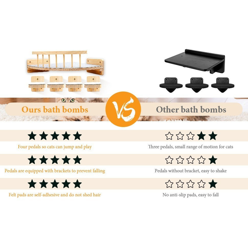 Corner Cat Shelves with 4 Climbing Steps, 13 x 13 Inch Wall-Mounted Wooden Cat Bed with 6 Felt Pads for Small and Medium Indoor Cats