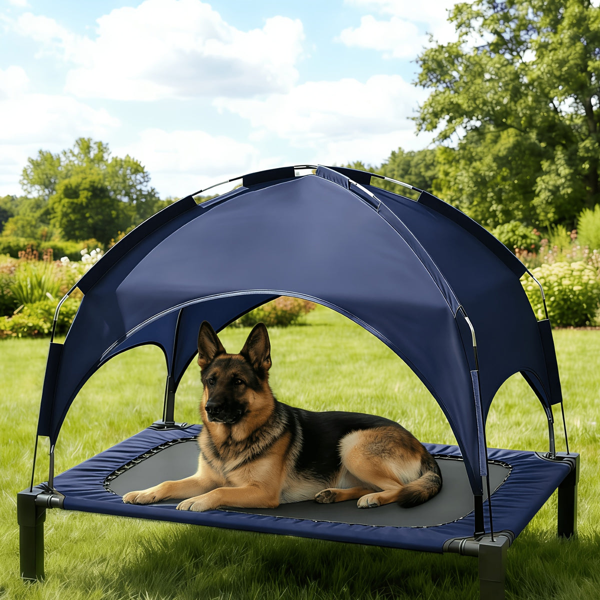 Outdoor Dog Bed with Removable Canopy, Portable Elevated Pet Cot in 42, 51 and 58 Inch Options for Dogs and Cats, Patio and Camping Rest