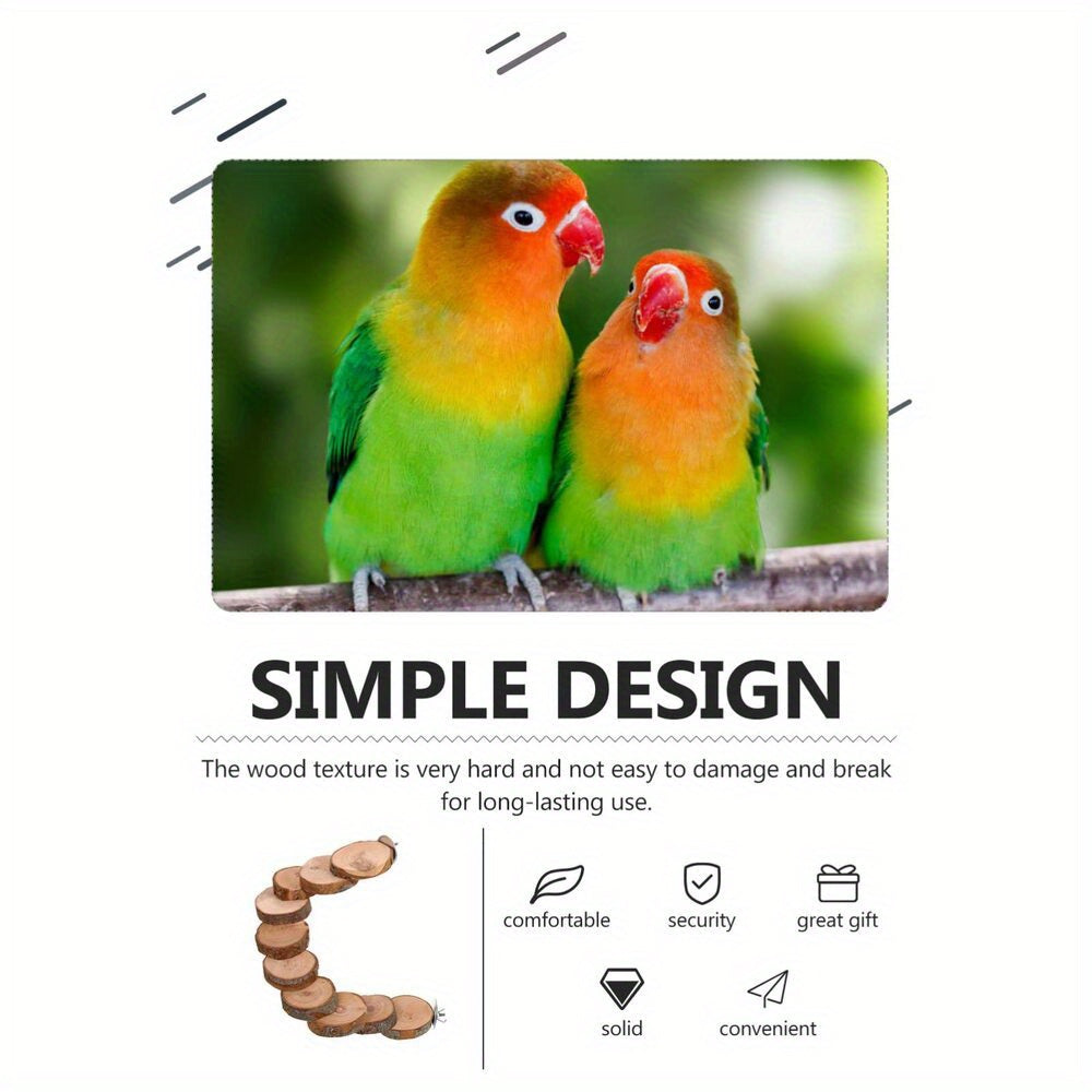 Bird Ladder with Wood Slice Platforms, 15-Inch Natural Wood Climbing Perch with Bolt-On Ends for Small Parrots and Parakeet Cage Activity