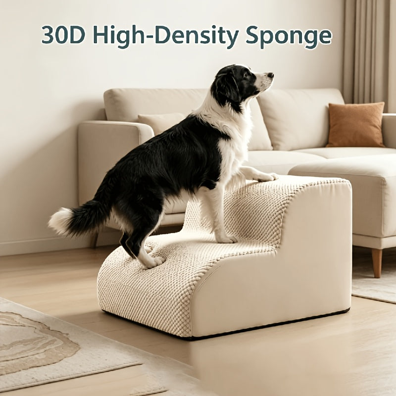 Dog Steps for Couch and Bed, High-Density Foam Pet Stairs with Curved Climbing Design for Dogs and Cats, Indoor Furniture Access in Gray or White Options