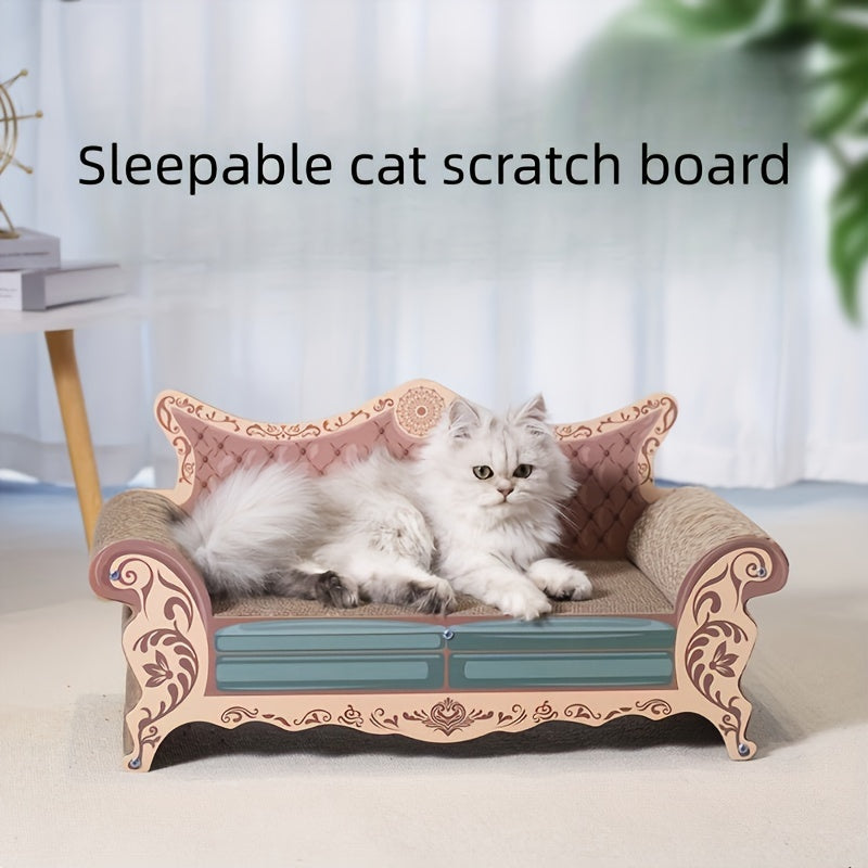 Cat Scratching Board Lounger, Chaise-Style Cat Sofa Bed with Integrated Scratching Surface for Indoor Cats, Daily Scratching and Rest