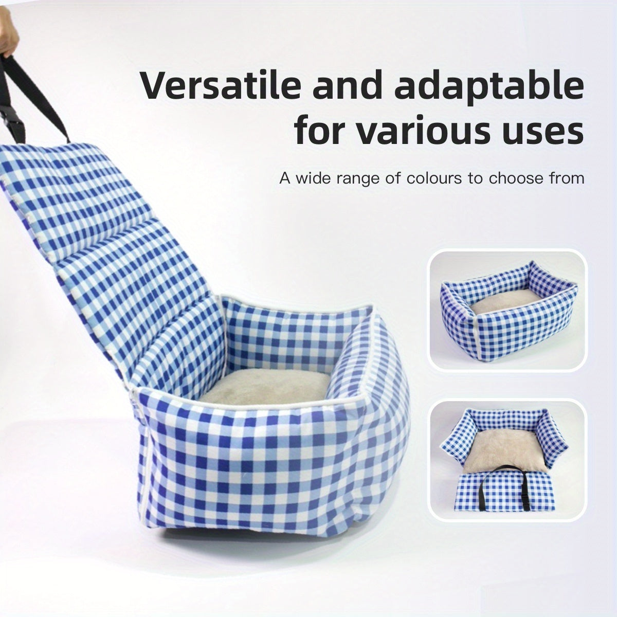 Portable Dog Car Seat with Carry Straps, Cushioned Pet Travel Bed for Dogs and Cats with Attachment Hook and Buckle, Seven Color and Style Options