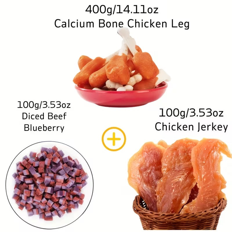 Dog Treat Assortment with Chicken Jerky and Wrapped Chew Selections, Combination 1–6 Options for Medium and Large Dogs, Supervised Snack and Reward Time