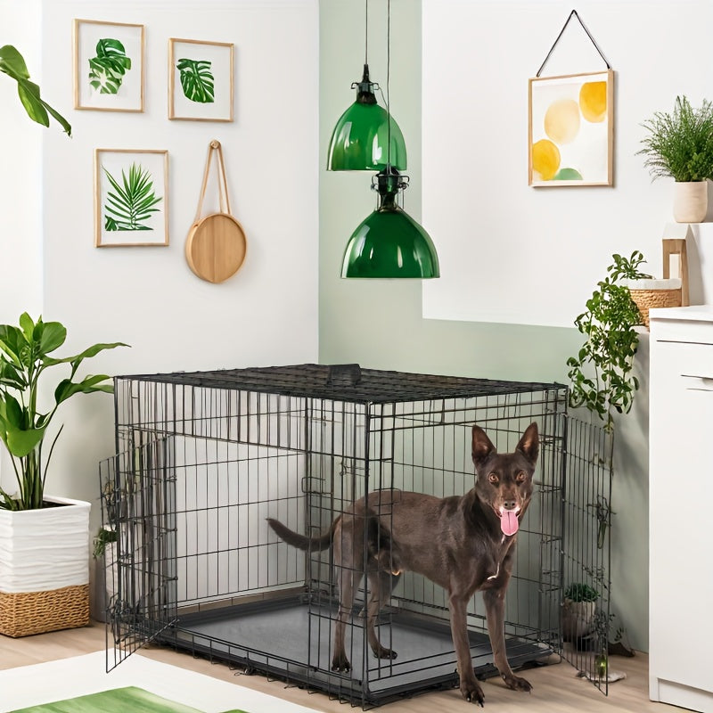 Foldable Dog Cage and Pet Enclosure with Tray, Black or White 4-Panel and 6-Panel Options Plus 36 Double-Door Style for Home and Travel Setup