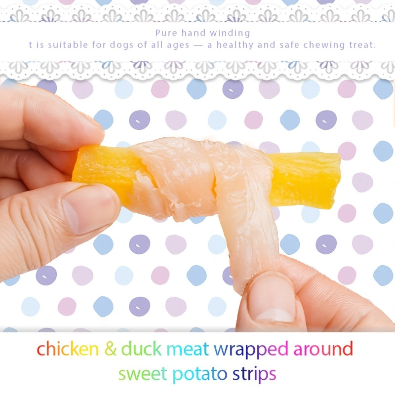 Duck Sweet Potato Dog Treats, Meat-Wrapped Sweet Potato Strips in 3.53 oz / 100g Options for Supervised Snack Time and Training Rewards