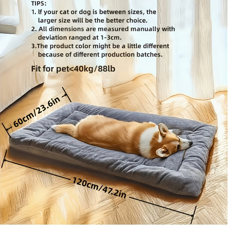 Plush Dog Sofa Bed in Grey, Thickened Soft Polyester Rectangular Pet Sleeping Pad for Dogs and Cats, Cozy Home Lounging and Crate Mat Use