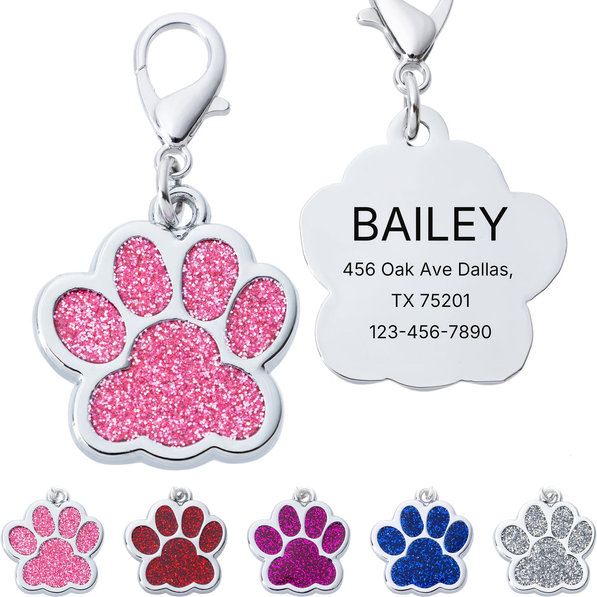 Engraved Pet ID Tag for Dogs and Cats, Personalized Name and Phone Number Identification in Blue or Pink for Daily Walks and Travel