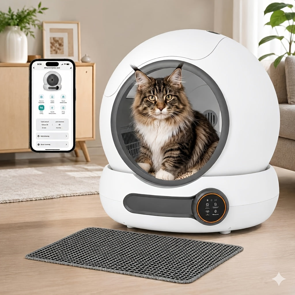 Self-Cleaning Cat Litter Box 17.17 Gallon Space, White Automatic Cat Toilet with Litter Bag for Everyday Indoor Cat Care, Without Battery